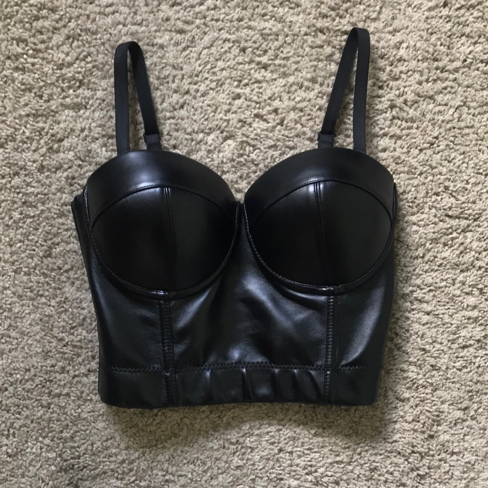 Black faux leather corset top